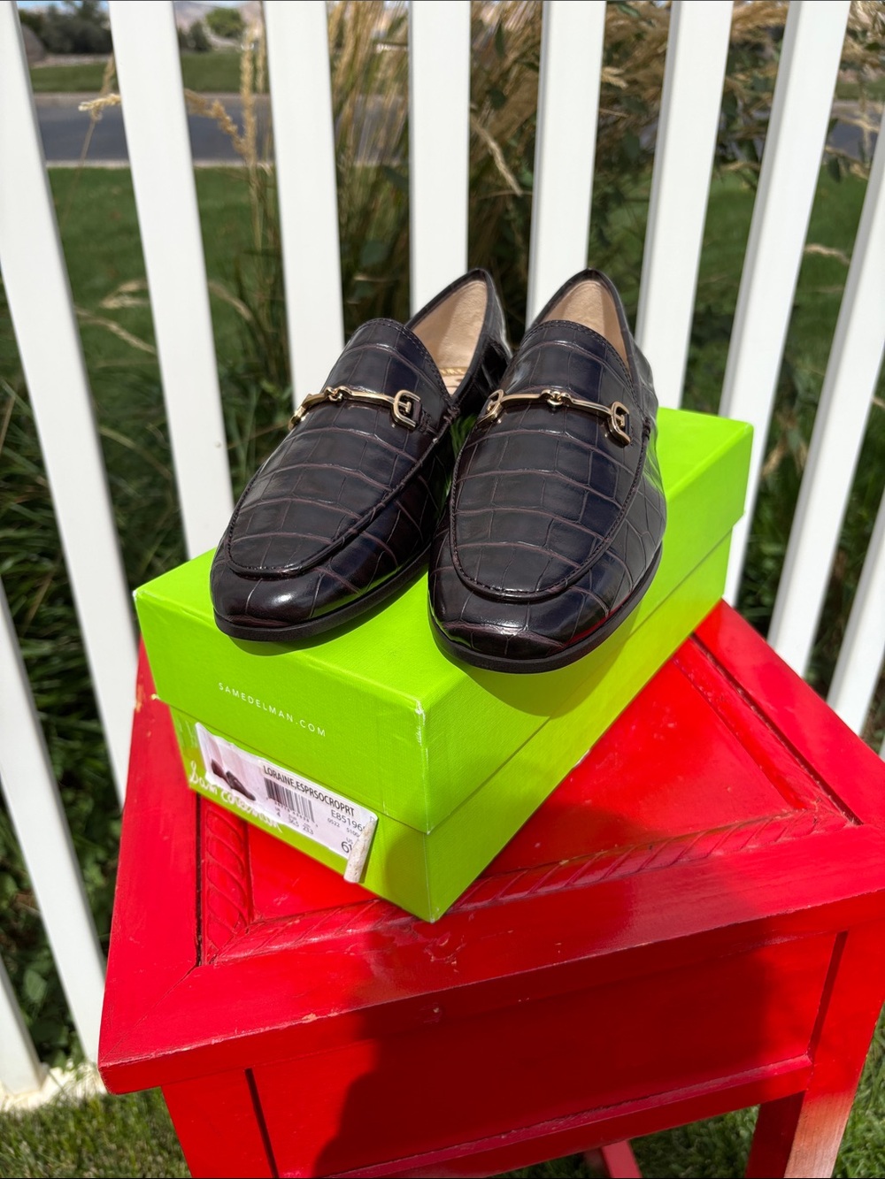 Sam Edelman Croc Like Leather Loafers Size 6.5, Worn Once, Dark Brown
